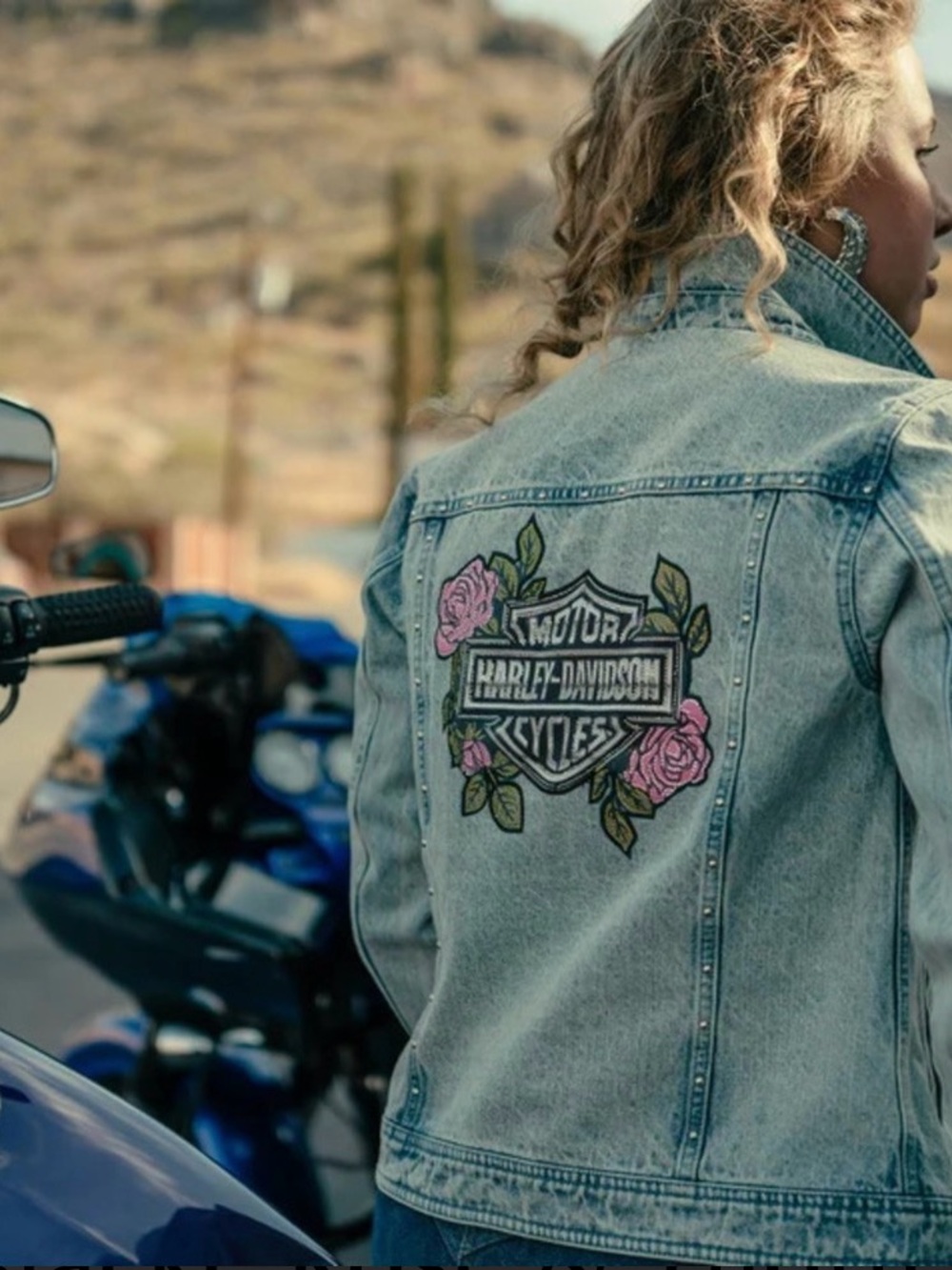 Harley-Davidson WOMEN'S ROSE & THORN BLING DENIM JACKET Size Large